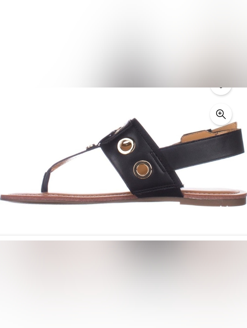 Tommy Hilfiger Navy Leather Kinlee Thong Sandals with Gold Grommets, Size 5.5